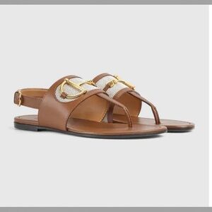 Gucci Brown Leather Sandals with Gold Details